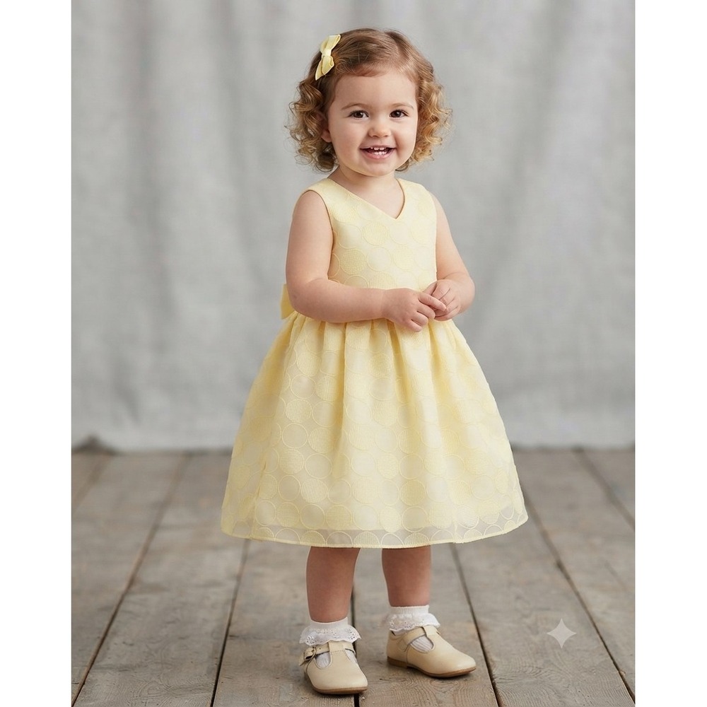 Butter Yellow Toddler Girl‎ Size 2T Cherokee Polka Dot Dress Layers Adorable Bow